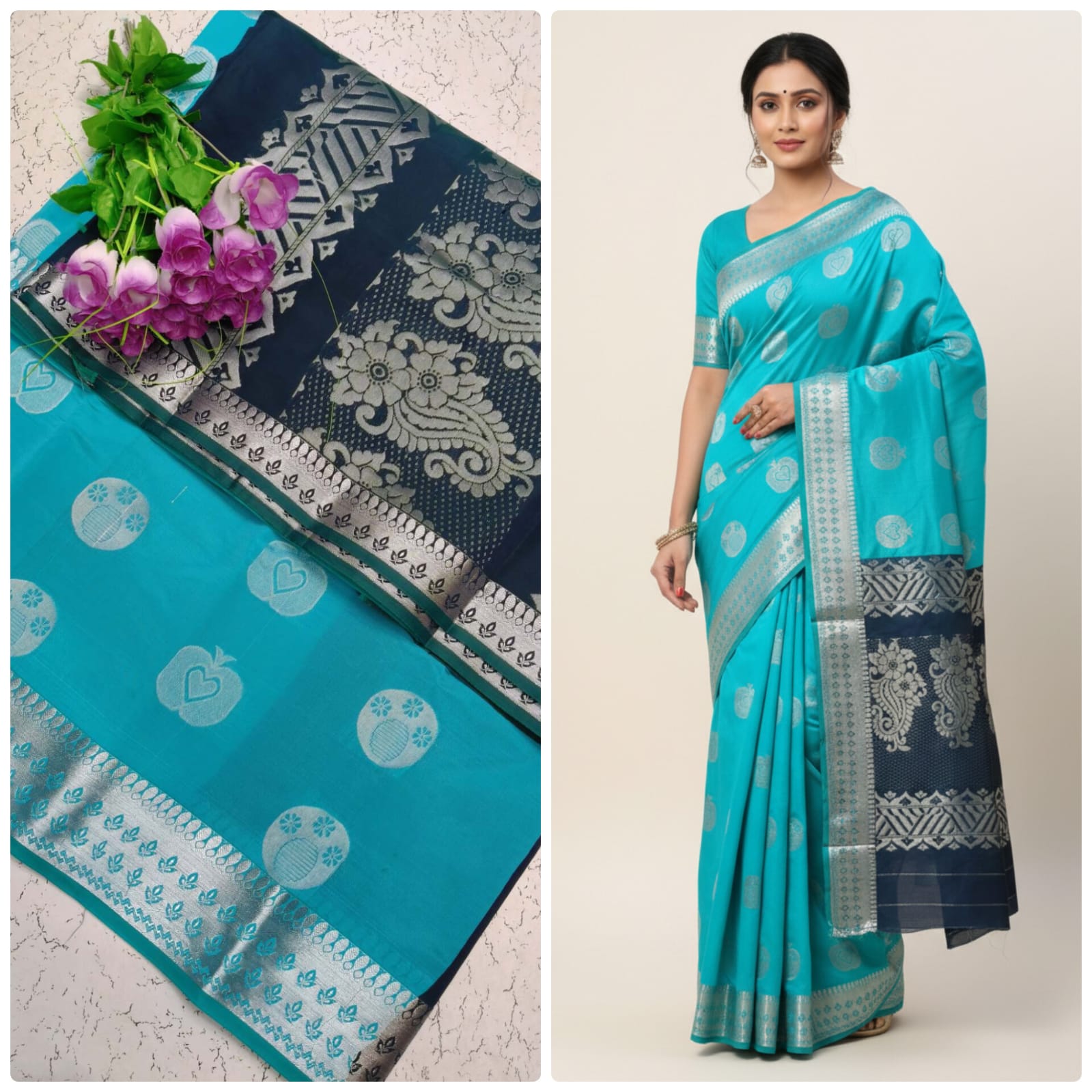 Kotta Cotton Silk Saree Sky Blue